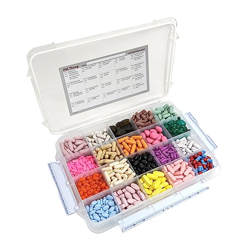 20 Compartment Large Pill Case with Airtight Seal Silicone Gasket Waterproof Med Box with Medication Map 20 Compartment 1 Pack